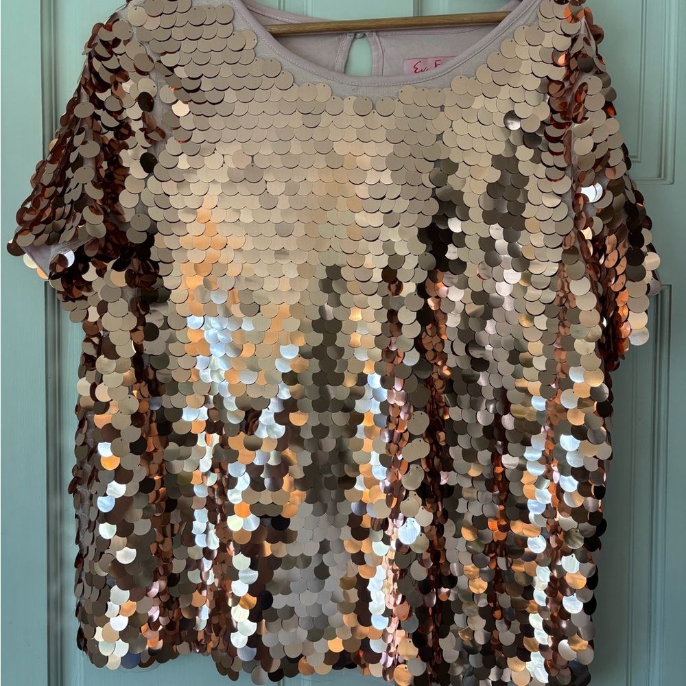 Anthropologie Rose Gold Sequin Short-Sleeve Tunic - Picture 15 of 16